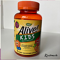 Nature s way Alive kids, мультивітаміни для дітей, вишня, апельсин, виноград, 60 желейок