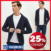 Синя чоловіча кофта вовна у складі LC Waikiki/ЛС Вайкікі, на гудзиках, з кишенями, відкладним коміром