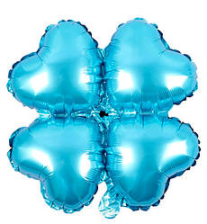 Фольгована куля чотирилисник, розмір - 45 см, колір - блакитний