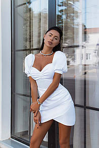 Вечірня біла атласна сукня міні приталена