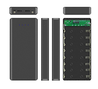 Powerbank 2 USB 8x18650 IN: Type-C+Micro USB / Корпус Повербанка с фонариком черный без батарей