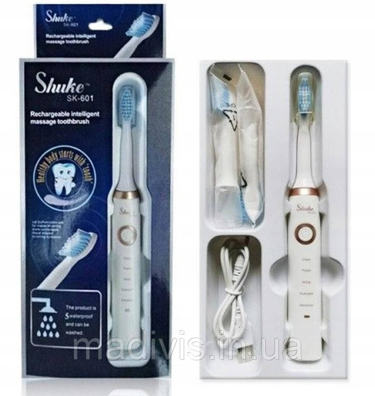Електрична зубна щітка Shuke SK-601 з 4 змінними насадками, фото 1