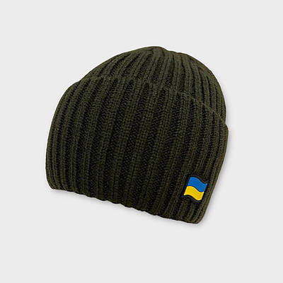 Шапка чоловіча зимова на флісі Хакі патріотична / Тактична шапка