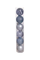 Елочные пластиковые шарики комплект 6 шт, Ø 6 см, микс голубых