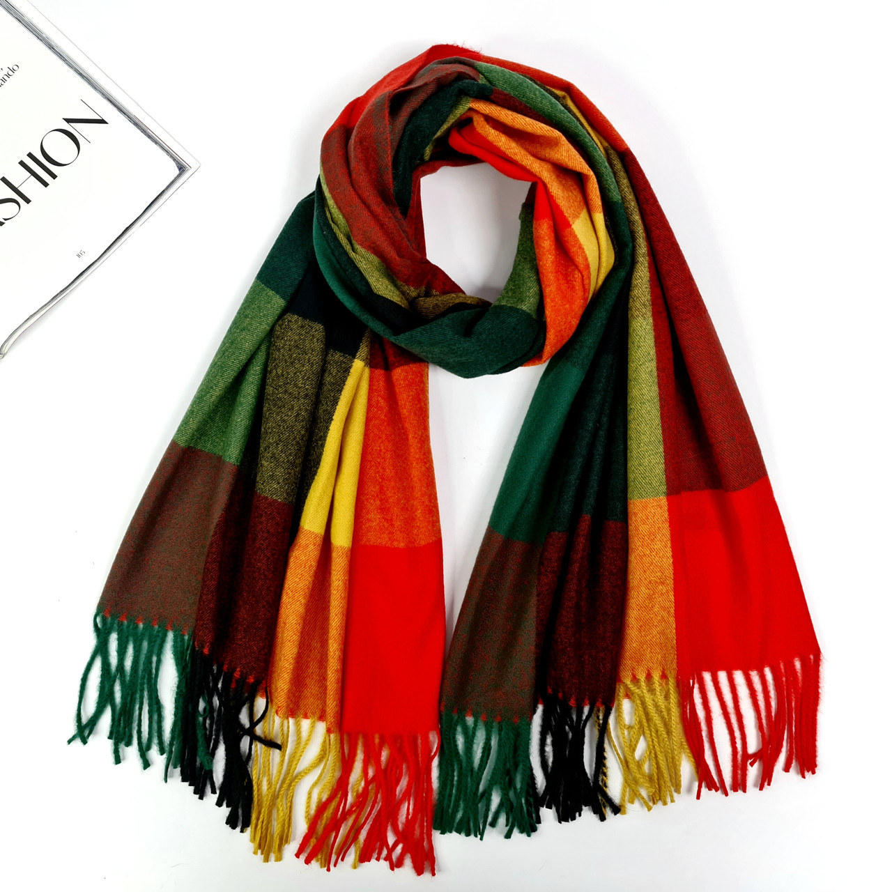 ШАРФ жіночий M&JJ СКАЙ Зелений/червоний/жовтий 75х180 см (1068), фото 1