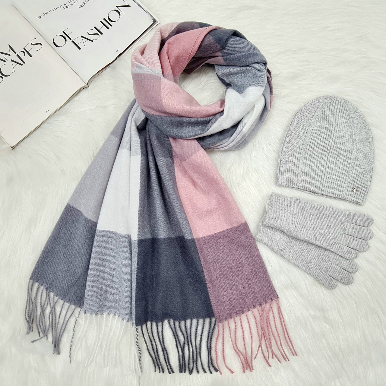 Комплект жіночий зимовий ангора з вовною (шапка+шарф+рукавички) ODYSSEY 56-58 см різнокольоровий 12236 - 1121 - 4001, фото 1