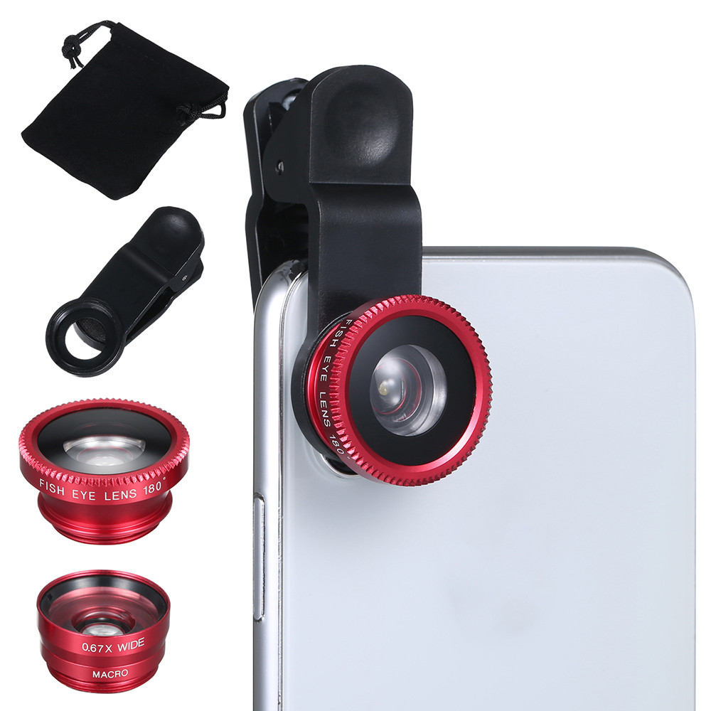Набір об'єктивів для смартфона U&P Wide Angle/Macro/Fisheye 3шт Red (WAZ-LEN1R)