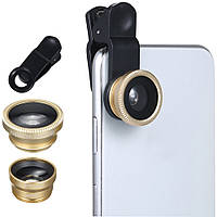 Набор объективов для смартфона U&P Wide Angle/Macro/Fisheye 3 шт Gold (WAZ-LEN1G)