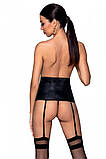 Пояс-корсет з екошкіри CELINE SET black S/M — Passion: шнурівка, знімні пажі для панчіх, стрінги SO6410, фото 2