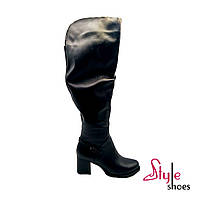 Зимние женские ботфорты из натуральной кожи в черном цвете на каблуке «Style Shoes»
