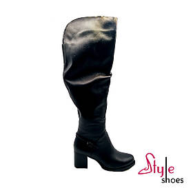 Зимові жіночі ботфорти із натуральної шкіри в чорному кольорі на підборах «Style Shoes» 37 розмір