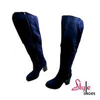 Шкіряні зимові ботфорти у синьому кольорі на підборах «Style Shoes», фото 3