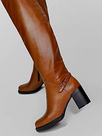 Зимові ботфорти з натуральної шкіри рудого кольору на підборах «Style Shoes» 37 розмір