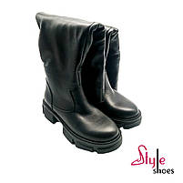 Жіночі зимові ботфорти з натуральної шкіри чорного кольору «Style Shoes», фото 2