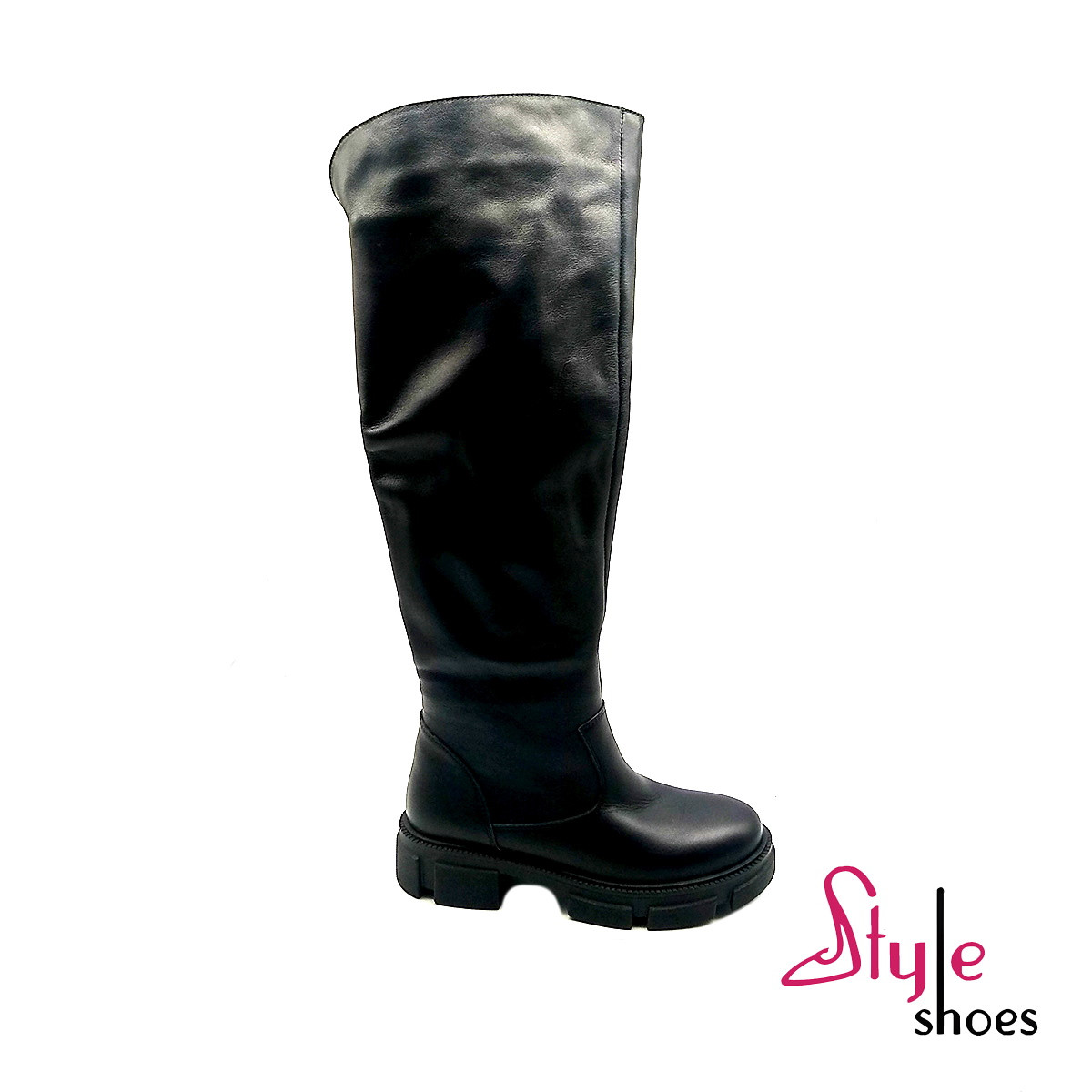 Жіночі зимові ботфорти з натуральної шкіри чорного кольору «Style Shoes», фото 1