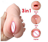 Мастурбатор вагина анус рот 3в 1 искусственная для мужчин Real Sex Doll без вибрации вес 525 грамм