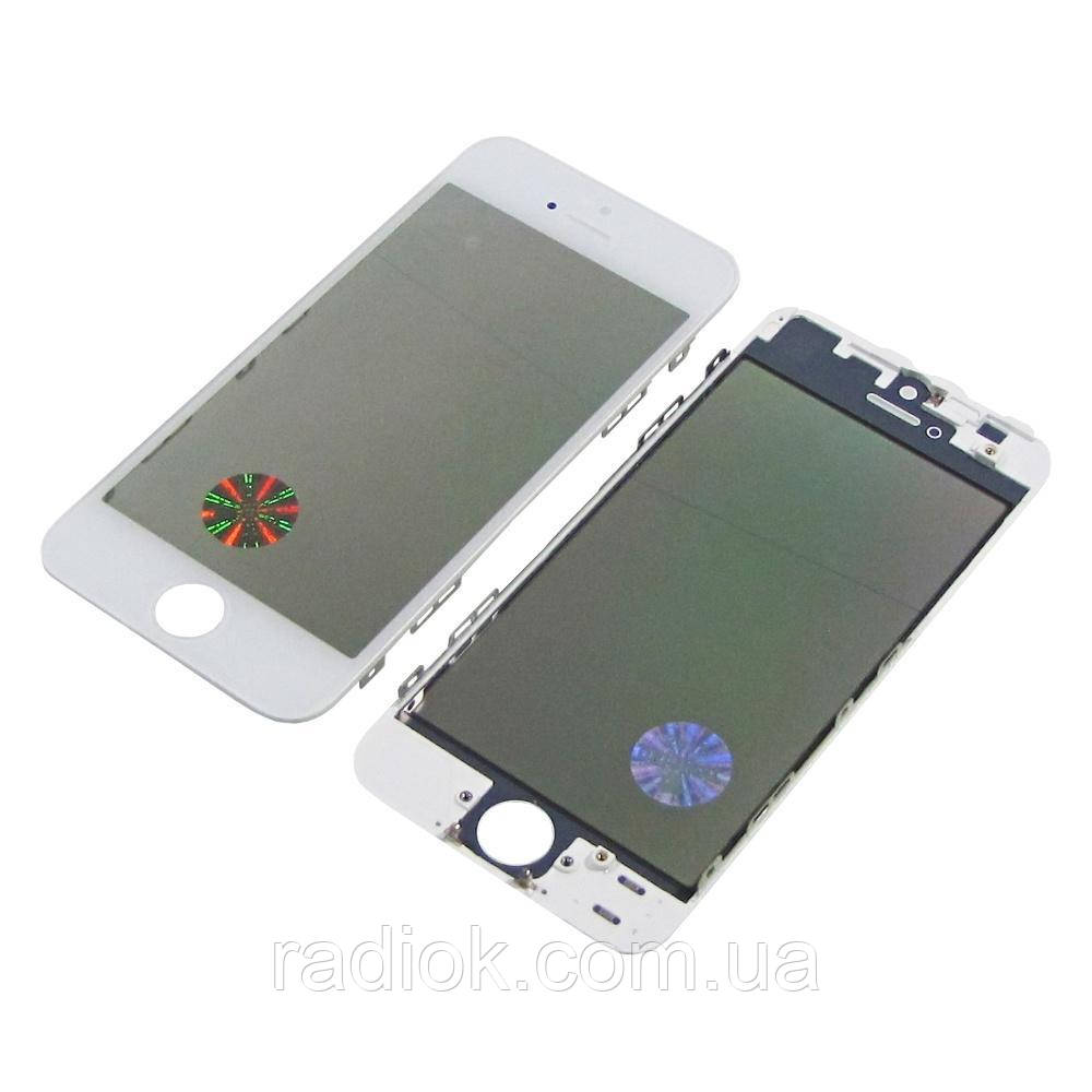 Скло тачскрину для Apple iPhone 5S біле з рамкою, OCA і поляризаційною плівкою HC, фото 1