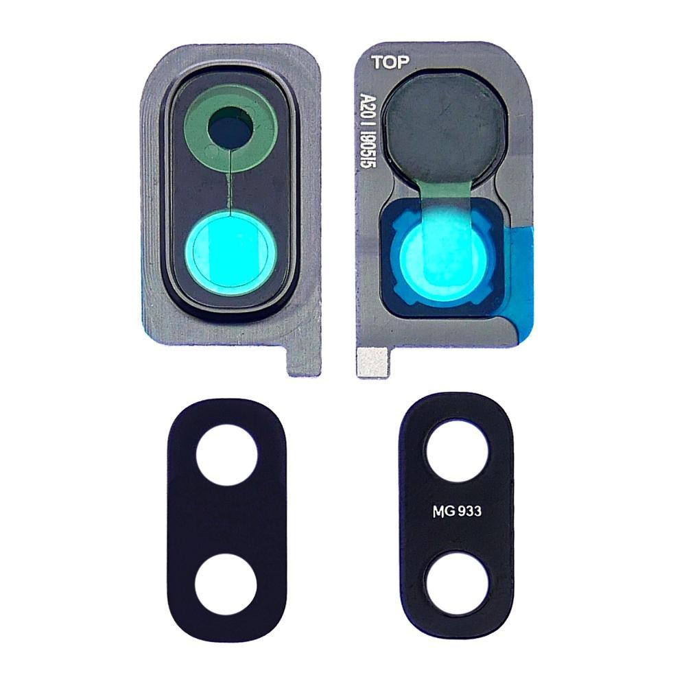 Скло камери для Samsung A205 Galaxy A20 (2019) зі сріблястою рамкою, фото 1