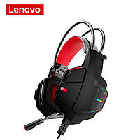 Навушники накладні Lenovo HU85 ігрові з LED-підсвіткою USB black red