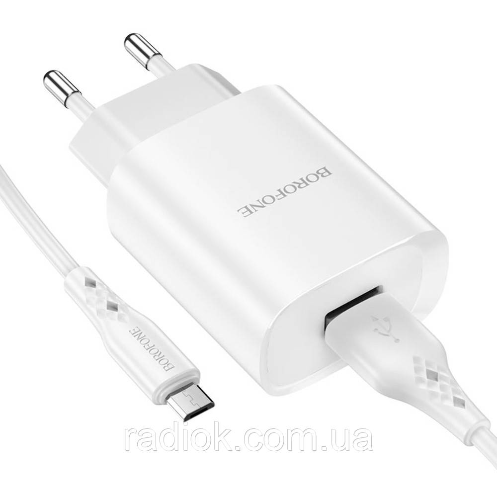 Мережевий зарядний пристрій Borofone BN1 USB білий + кабель USB to MicroUSB