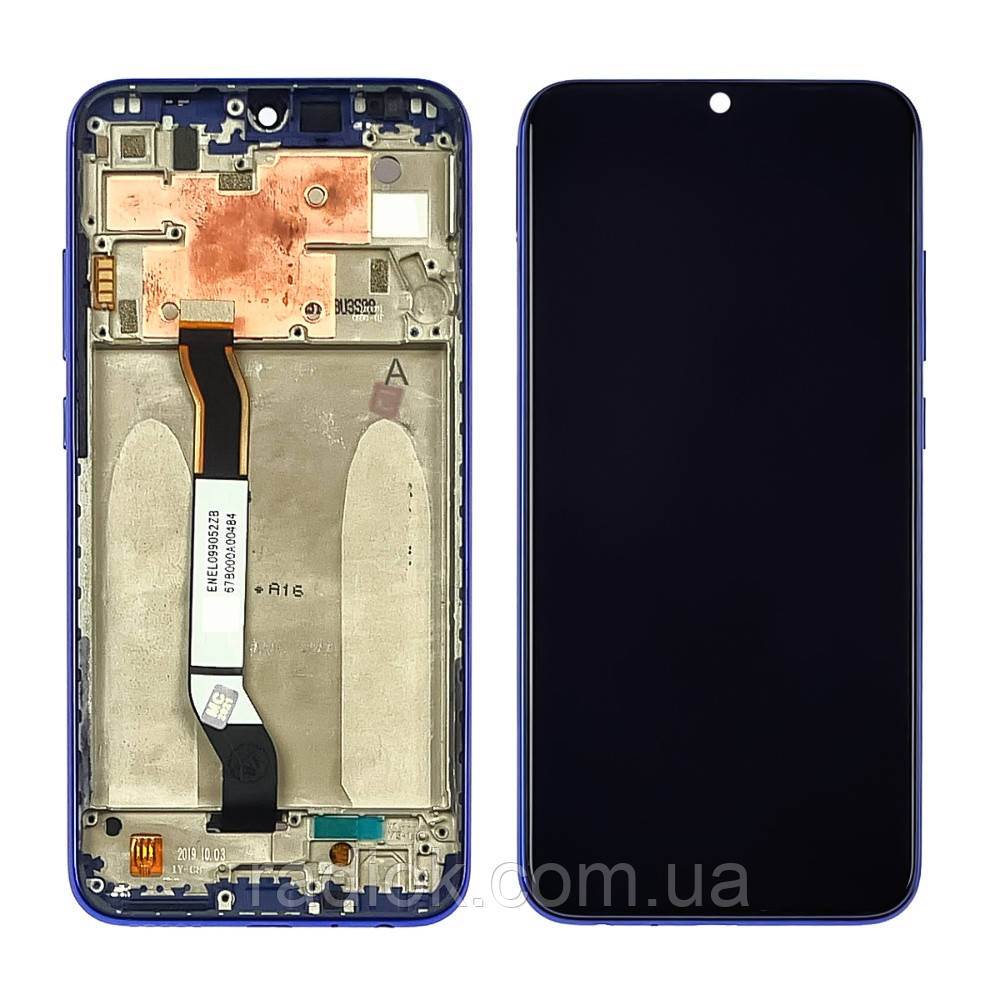 Дисплей для Xiaomi Redmi Note 8 з чорним тачскрином і синьою корпусною рамкою