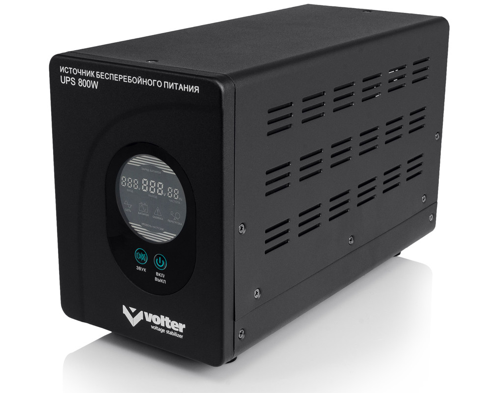 ДБЖ із правильною синусоїдою VOLTER — 800 (500 Вт), 12V під зовнішню батарею, струм заряду 1-15А