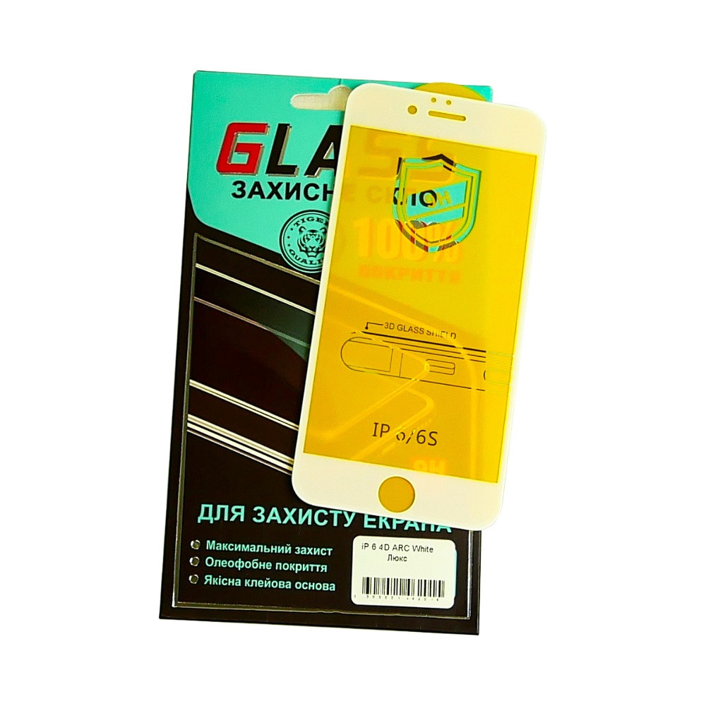 Захисне скло для Apple iPhone 6 (0.3 мм, 4D ARC біле) Люкс, фото 1