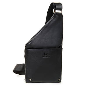 Сумка-слінг cross body чоловіча шкіряна чорна через плече на один відділ із кишенею Brotton 2918-1A, фото 1