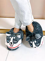 Тапки домашние 38-42 р. женские и мужские, мягкая удобная обувь Хаски для дома, подарок на Рождество