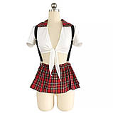 Костюм школярки для рольових ігор, міні спідниця в клітку та білий топ, фото 3