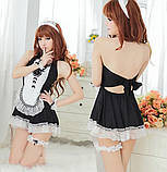 Сексуальний ігровий костюм покоївки зі стрінгами, пов'язками та головний убір, фото 3