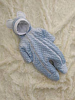 Комбинезон плюшевый с ушками для новорожденных, голубой