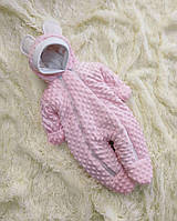 Комбинезон плюшевый с ушками для новорожденных девочек, розовый