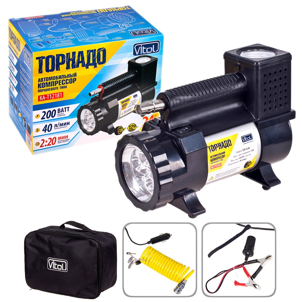 Автомобильный компрессор Торнадо КА-Т12181 150psi/15Amp/40л/фон/шл3м ...