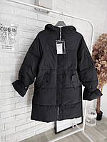 M ( 46 ) РОСТ ДО 170 СМ Новый женский черный оверсайз пуховик молочный длинный женская зимняя куртка пальто