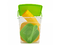 Набор пластиковой посуды для пикника "Подарочный" Алеана (оливковый /темно жёлтый)