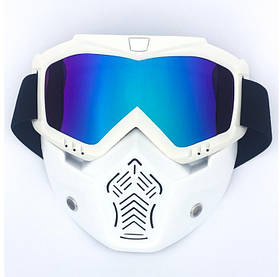 Мотоциклетна маска-трансформер RESTEQ! Окуляри, лижна маска, для катання на велосипеді чи квадроциклі, біла