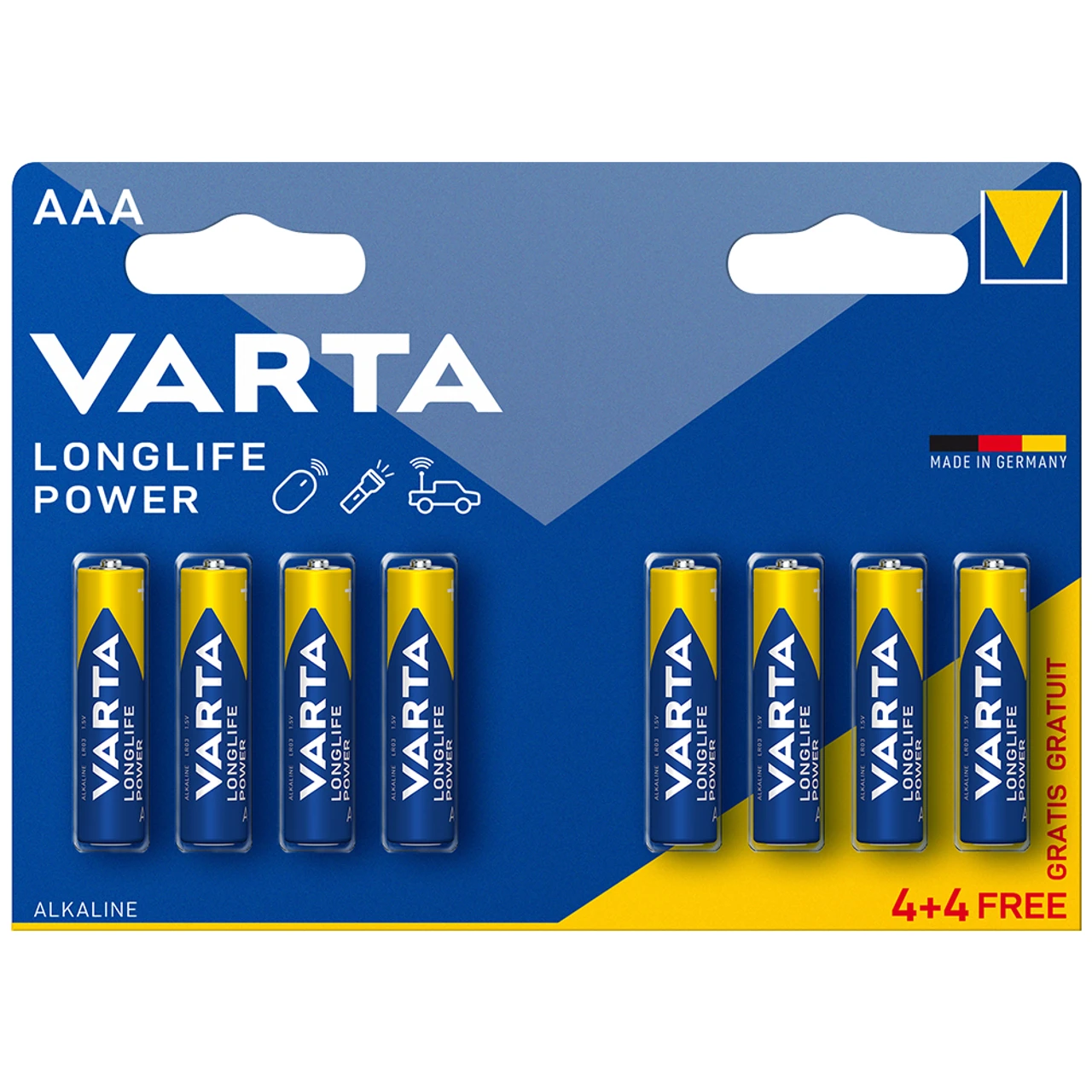 Батарейка Varta Longlife Power Alkaline LR03 (AAA), лужна, 8шт., 16.5грн/шт.