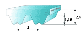Зубчатый ремень RPP3 профиль чертеж