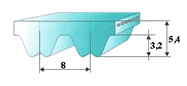 Зубчатый ремень RPP8 профиль чертеж