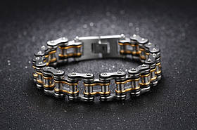 Чоловічий браслет RESTEQ з нержавіючої сталі у вигляді мотоциклетного ланцюга, чорний-золото-сріблястий
