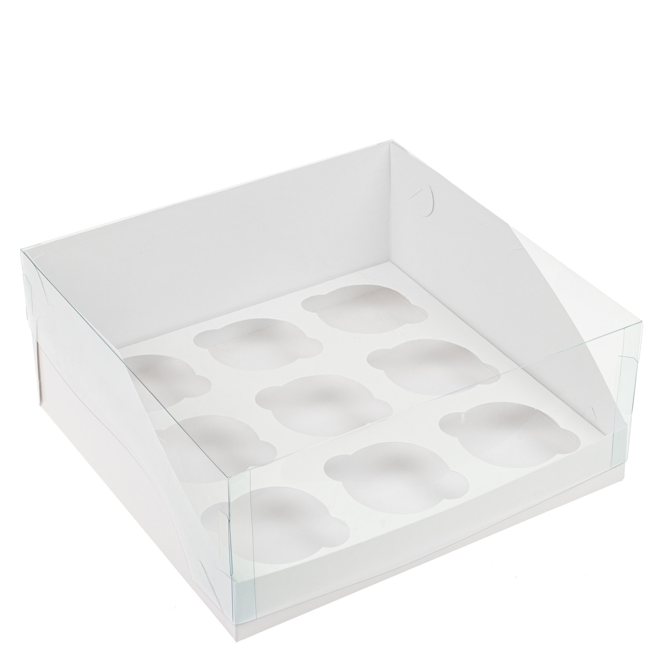 Коробка 240х250х110 (на 9 капкейків) з прозорою кришкою, біла, фото 1