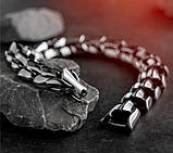 Сталевий чоловічий браслет у вигляді Дракона RESTEQ. Тяжкий браслет Дракон. Браслет під срібло Дракон 19 см, фото 2