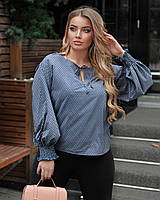 Женская стильная блузка больших размеров с пышными рукавами (р. 52-58). Арт-1007/11 голубая