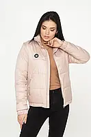 Пудрова коротка куртка стьобана з плащової тканини з манжетами та коміром, великих розмірів від S до 2XL