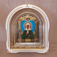 Икона Матрона святая блаженная,
 лик 15х18 см, в белом деревянном киоте со вставками, арка