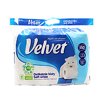 Туалетная бумага Velvet Soft White трехслойная 150 отрывов 12 рулонов