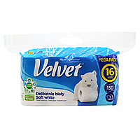 Туалетная бумага Velvet Soft White трехслойная 150 отрывов 16 рулонов