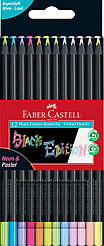 Олівці кольорові Faber-Castell Black Edition Neon + Pastel 12 кол. (неон + пастель) тригранні чорне дерево, 116410