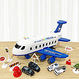 Іграшковий літак поліції зі звуковими та світловими ефектами, машинками та аксесуарами. Інтерактивна модель поліцейської, фото 2